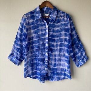 Chico's Ombre Dreams Lannie Sheer Tie Dye Button Up Blouse Chicos Sz 1 = Medium